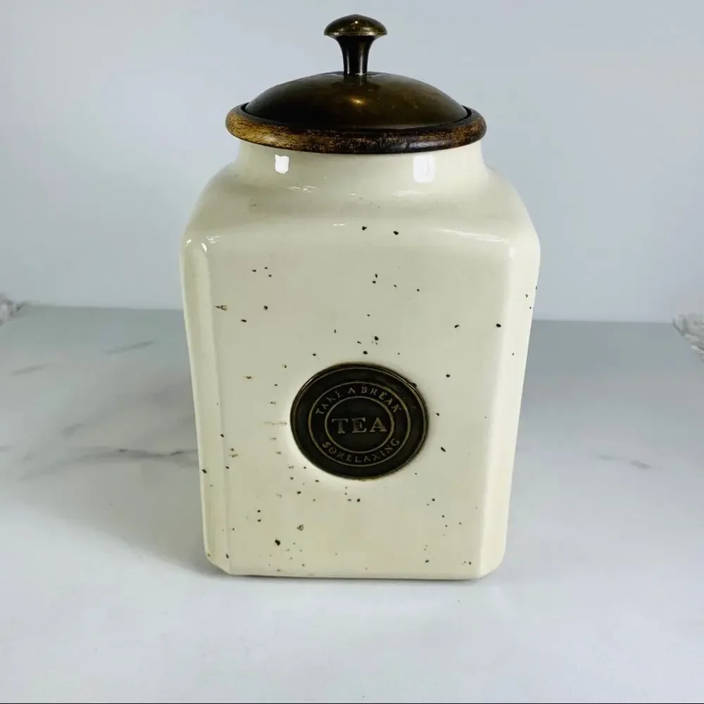 Ceramic Tea Storage Canister Speckled Farmhouse Classic